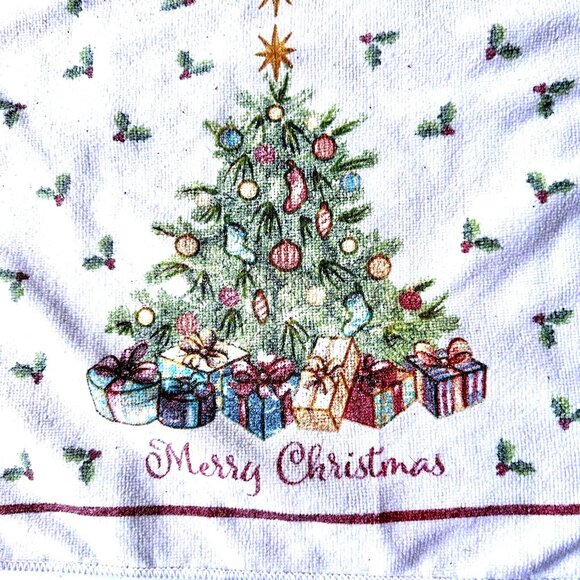 Vintage Kitchen Dish Hand Towel Christmas Tree Gold Flitter Accents 24 i… - Picture 2 of 12